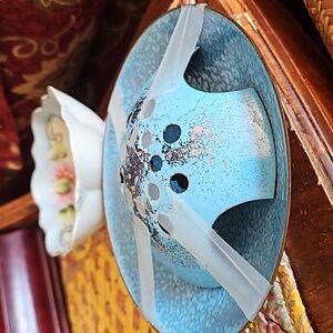 Vtg Copper Brass Flower Frog flower Enamel Frog  of flowers vtg antique